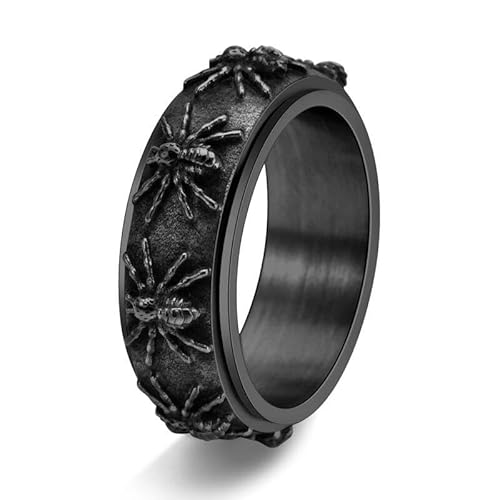 PAMTIER Spider Ringe für Männer Drehbar Vintage Statement Edelstahl Rock Punk Gothic Schmuck Schwarz Größe 60(19.1) von PAMTIER