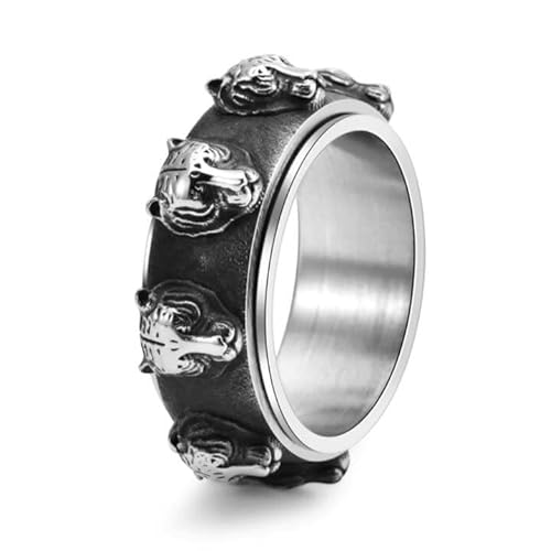 PAMTIER Tiger Ringe für Männer Drehbar Vintage Statement Edelstahl Rock Punk Gothic Schmuck Silber Größe 68(21.6) von PAMTIER