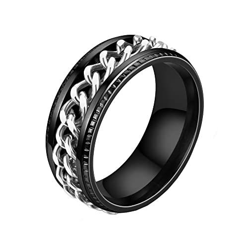 PAMTIER Unisex Damen Herren Drehbarer Ring für Edelstahl Angst Stressabbau Bieröffner Bandring Silberkette Schwarz Größe 57 (18.1) von PAMTIER