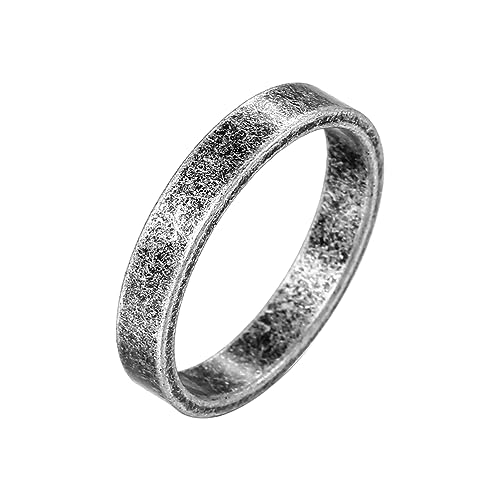 PAMTIER Unisex Edelstahl Flachrohr Geschnitten Plain Ring Matt Gebürstet Stapeln Einfacher 4Mm Ehering Antikes Silber Größe 52 von PAMTIER