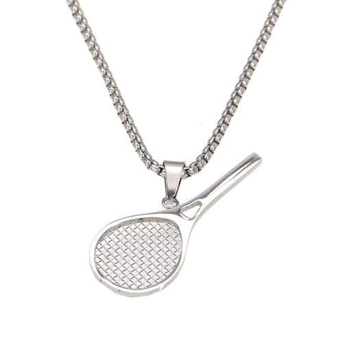 PAMTIER Unisex Edelstahl Hip Hop Vintage Tennisschläger Personalisiert Halskette Silber Mit Kette von PAMTIER