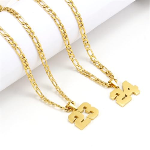PAMTIER Unisex Edelstahl Klassisch Einfaches Personalisiertes Sportler Nummer Anhänger Sport Halskette Gold 16 von PAMTIER