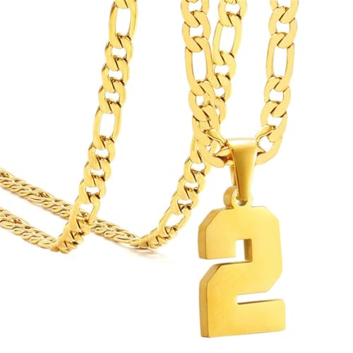 PAMTIER Unisex Edelstahl Klassisch Einfaches Personalisiertes Sportler Nummer Anhänger Sport Halskette Gold 2 von PAMTIER
