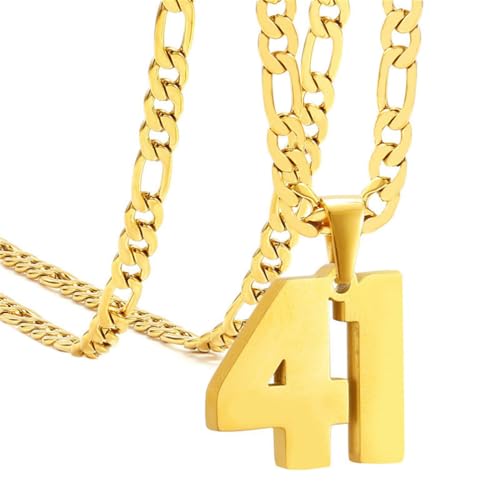 PAMTIER Unisex Edelstahl Klassisch Einfaches Personalisiertes Sportler Nummer Anhänger Sport Halskette Gold 41 von PAMTIER