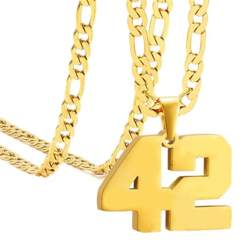 PAMTIER Unisex Edelstahl Klassisch Einfaches Personalisiertes Sportler Nummer Anhänger Sport Halskette Gold 42 von PAMTIER