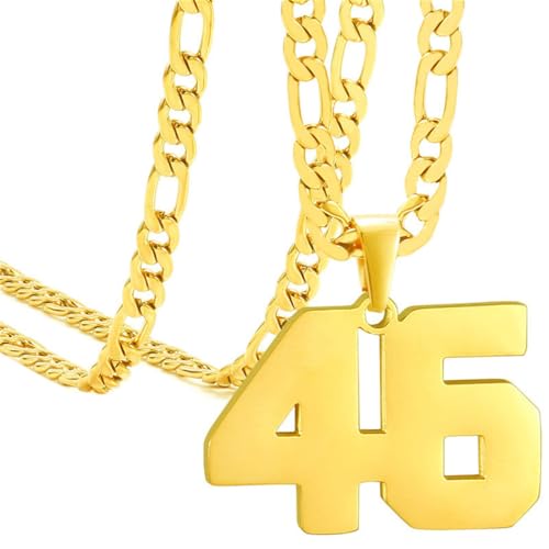 PAMTIER Unisex Edelstahl Klassisch Einfaches Personalisiertes Sportler Nummer Anhänger Sport Halskette Gold 46 von PAMTIER