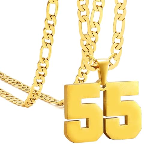 PAMTIER Unisex Edelstahl Klassisch Einfaches Personalisiertes Sportler Nummer Anhänger Sport Halskette Gold 55 von PAMTIER