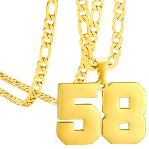 PAMTIER Unisex Edelstahl Klassisch Einfaches Personalisiertes Sportler Nummer Anhänger Sport Halskette Gold 58 von PAMTIER