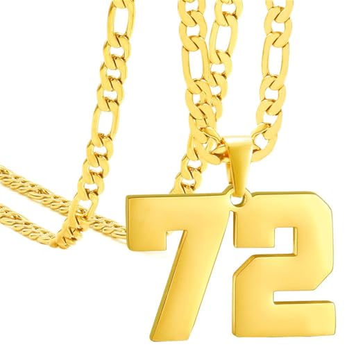 PAMTIER Unisex Edelstahl Klassisch Einfaches Personalisiertes Sportler Nummer Anhänger Sport Halskette Gold 72 von PAMTIER