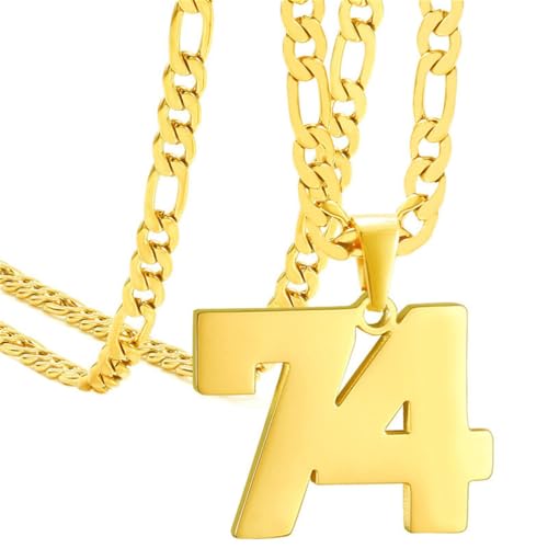 PAMTIER Unisex Edelstahl Klassisch Einfaches Personalisiertes Sportler Nummer Anhänger Sport Halskette Gold 74 von PAMTIER