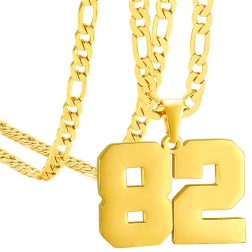 PAMTIER Unisex Edelstahl Klassisch Einfaches Personalisiertes Sportler Nummer Anhänger Sport Halskette Gold 82 von PAMTIER