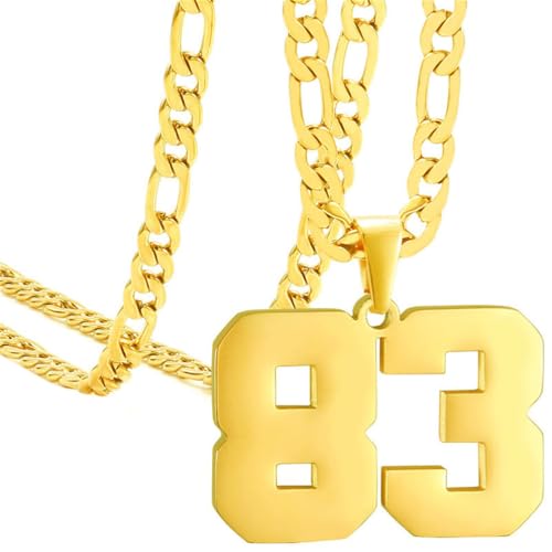 PAMTIER Unisex Edelstahl Klassisch Einfaches Personalisiertes Sportler Nummer Anhänger Sport Halskette Gold 83 von PAMTIER