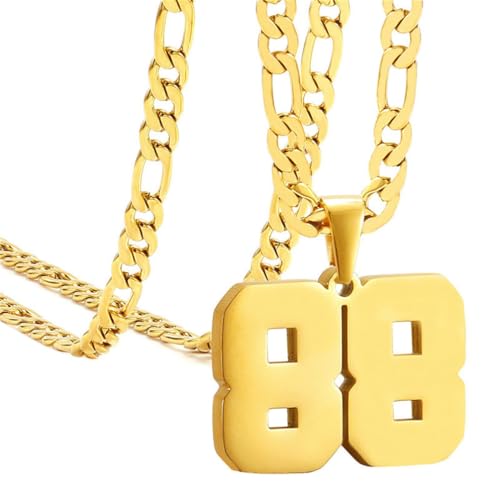 PAMTIER Unisex Edelstahl Klassisch Einfaches Personalisiertes Sportler Nummer Anhänger Sport Halskette Gold 88 von PAMTIER