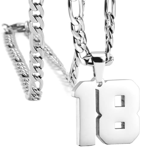 PAMTIER Unisex Edelstahl Klassisch Einfaches Personalisiertes Sportler Nummer Anhänger Sport Halskette Silber 18 von PAMTIER