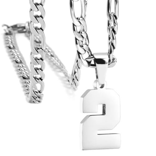 PAMTIER Unisex Edelstahl Klassisch Einfaches Personalisiertes Sportler Nummer Anhänger Sport Halskette Silber 2 von PAMTIER