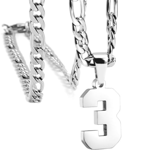 PAMTIER Unisex Edelstahl Klassisch Einfaches Personalisiertes Sportler Nummer Anhänger Sport Halskette Silber 3 von PAMTIER