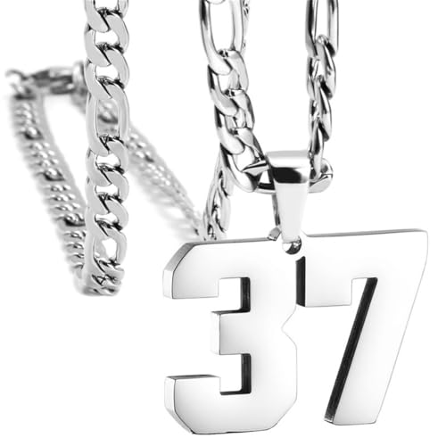PAMTIER Unisex Edelstahl Klassisch Einfaches Personalisiertes Sportler Nummer Anhänger Sport Halskette Silber 37 von PAMTIER