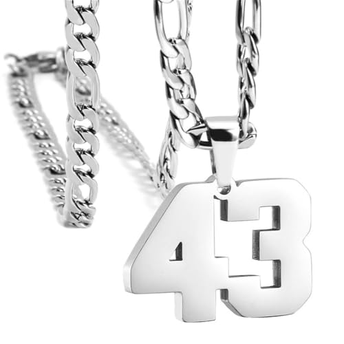 PAMTIER Unisex Edelstahl Klassisch Einfaches Personalisiertes Sportler Nummer Anhänger Sport Halskette Silber 43 von PAMTIER