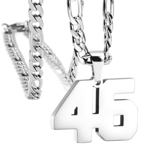 PAMTIER Unisex Edelstahl Klassisch Einfaches Personalisiertes Sportler Nummer Anhänger Sport Halskette Silber 46 von PAMTIER