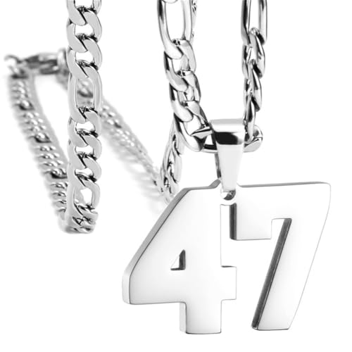 PAMTIER Unisex Edelstahl Klassisch Einfaches Personalisiertes Sportler Nummer Anhänger Sport Halskette Silber 47 von PAMTIER