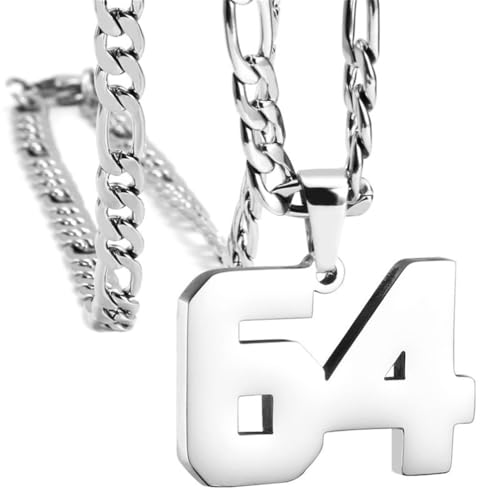 PAMTIER Unisex Edelstahl Klassisch Einfaches Personalisiertes Sportler Nummer Anhänger Sport Halskette Silber 64 von PAMTIER