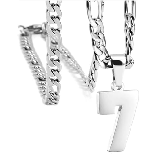 PAMTIER Unisex Edelstahl Klassisch Einfaches Personalisiertes Sportler Nummer Anhänger Sport Halskette Silber 7 von PAMTIER
