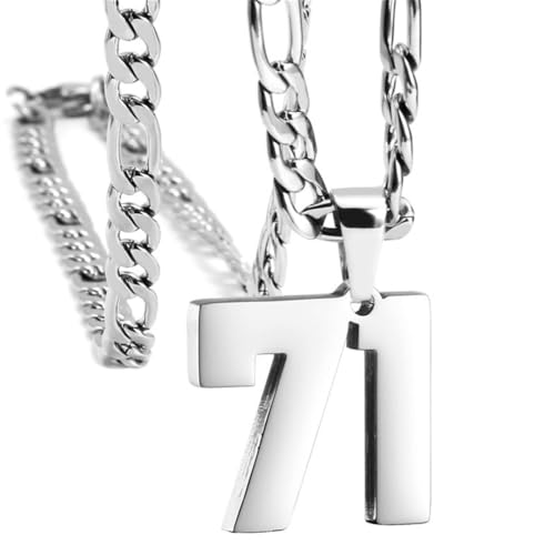 PAMTIER Unisex Edelstahl Klassisch Einfaches Personalisiertes Sportler Nummer Anhänger Sport Halskette Silber 71 von PAMTIER