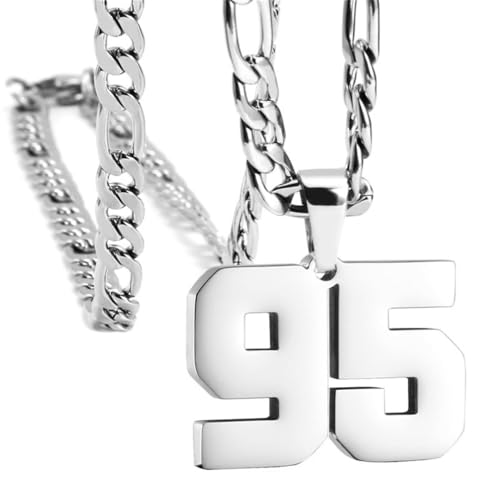 PAMTIER Unisex Edelstahl Klassisch Einfaches Personalisiertes Sportler Nummer Anhänger Sport Halskette Silber 95 von PAMTIER