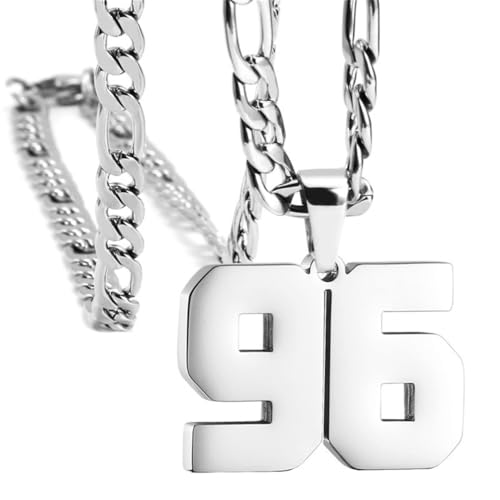 PAMTIER Unisex Edelstahl Klassisch Einfaches Personalisiertes Sportler Nummer Anhänger Sport Halskette Silber 96 von PAMTIER