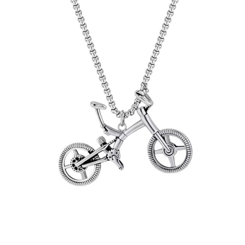 PAMTIER Unisex Edelstahl Klassischer Retro Trend Personalisiert Punk Einfach Fahrrad Halskette Silber von PAMTIER