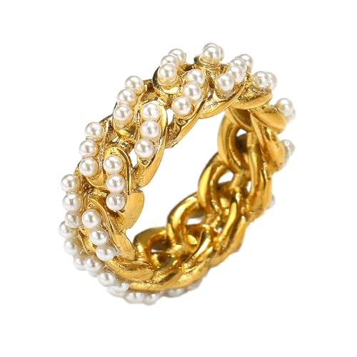 PAMTIER Unisex Edelstahl Temperament Persönlichkeits Simulation Perle Ring Gold Größe 62 (19.7) von PAMTIER