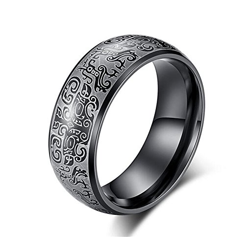 PAMTIER Unisex Titan Edelstahl 8mm Chinesischen Stil Glutton Ring Mythische Tier Glück Schmuck Schwarz Größe 57 (18.1) von PAMTIER