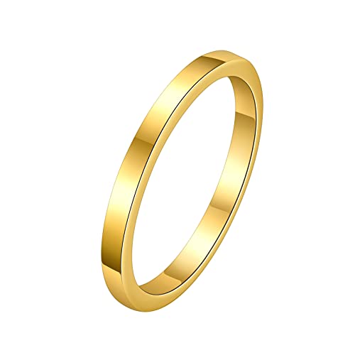 PAMTIER Wolfram Poliert Gold Ring für Männer Frauen Ehering 2MM Stacking Comfort Fit Größe 50 von PAMTIER