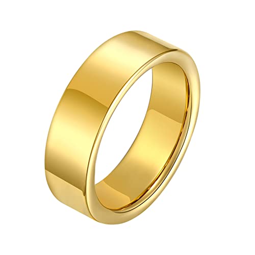 PAMTIER Wolfram Poliert Gold Ring für Männer Frauen Ehering 6MM Stacking Comfort Fit Größe 50 von PAMTIER