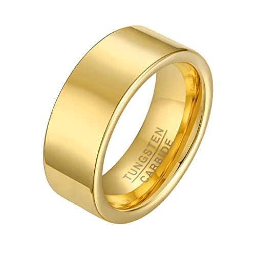 PAMTIER Wolfram Poliert Gold Ring für Männer Frauen Ehering 8MM Comfort Fit Größe 60 von PAMTIER