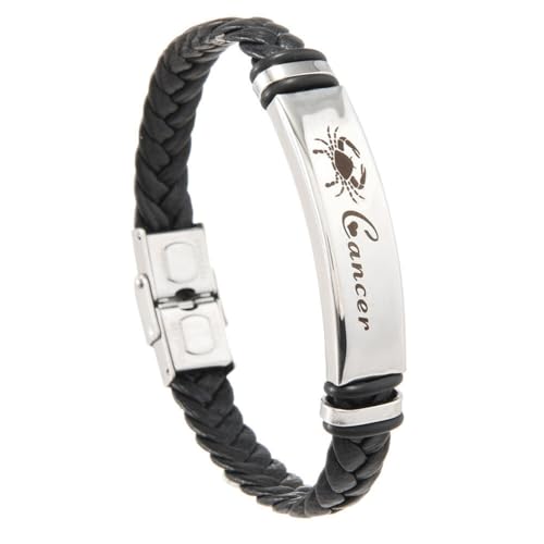 PAMTIER Zodiac Sign Armbänder für Männer Edelstahl Horoscope Gewebtes Leder Punk Constellation Geflochtenes Handgelenk Seil Schmuck Krebs von PAMTIER