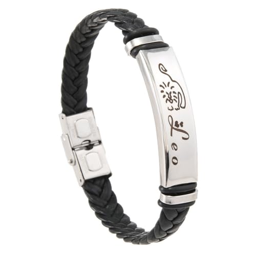 PAMTIER Zodiac Sign Armbänder für Männer Edelstahl Horoscope Gewebtes Leder Punk Constellation Geflochtenes Handgelenk Seil Schmuck Löwe von PAMTIER