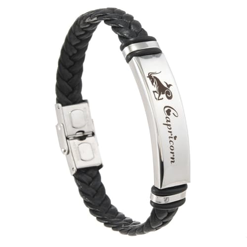 PAMTIER Zodiac Sign Armbänder für Männer Edelstahl Horoscope Gewebtes Leder Punk Constellation Geflochtenes Handgelenk Seil Schmuck Steinbock von PAMTIER