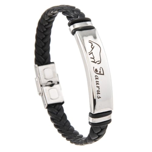 PAMTIER Zodiac Sign Armbänder für Männer Edelstahl Horoscope Gewebtes Leder Punk Constellation Geflochtenes Handgelenk Seil Schmuck Stier von PAMTIER