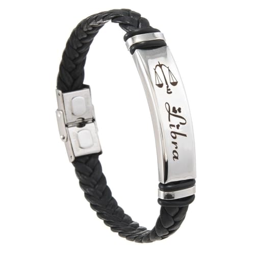 PAMTIER Zodiac Sign Armbänder für Männer Edelstahl Horoscope Gewebtes Leder Punk Constellation Geflochtenes Handgelenk Seil Schmuck Waage von PAMTIER