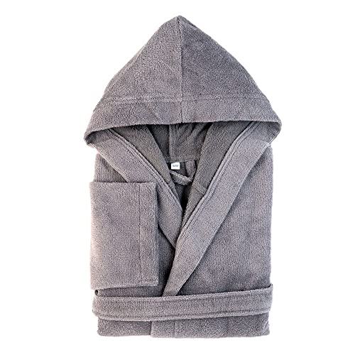 PANA® Velour Unisex Polyerster/Baumwolle Bademantel mit Kapuze • Saunamantel • Bademantel Damen Baumwolle • Bademantel Herren • Morgenmantel Knielang • Größe: L/XL • Farbe: Grau von PANA