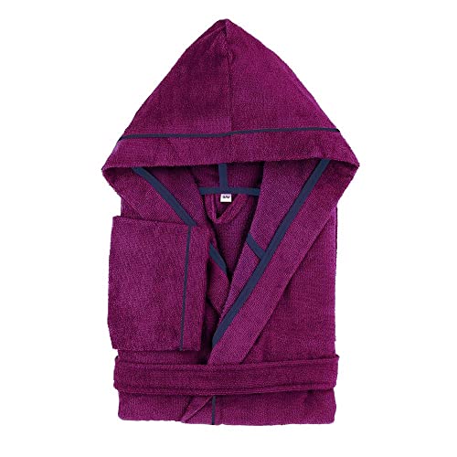 PANA Frottier-Bademantel aus Baumwolle mit Kapuze • Saunamantel • Damen Bademantel • Herren Bademantel mit Kapuze • bathrobe men • weiches Material • knielang • Größe: XLarge • Farbe: Beere von PANA