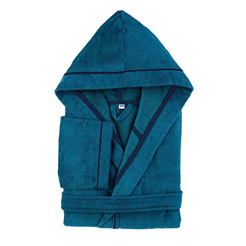 PANA Frottier-Bademantel aus Baumwolle mit Kapuze • Saunamantel • Damen Bademantel • Herren Bademantel mit Kapuze • bathrobe men • weiches Material • knielang • Größe: XXLarge • Farbe: Petrol von PANA