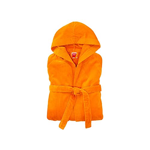 PANA MIAMI Velour Unisex Baumwolle Bademantel mit Kapuze • Saunamantel • Damen Bademantel • Herren Bademantel mit Kapuze • bathrobe men • weiches Material • knielang • Größe: 2XLarge • Farbe: Orange von PANA