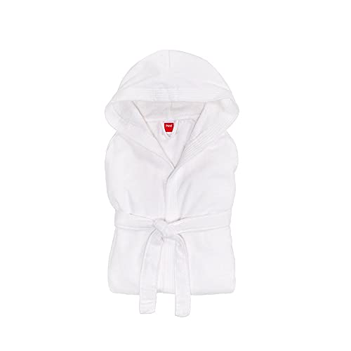PANA® Velour Unisex Baumwolle Bademantel mit Kapuze • Saunamantel Damen • Herren Bademantel mit Kapuze • Bathrobe Men • Knielang • Größe: Medium • Farbe: Weiss von PANA