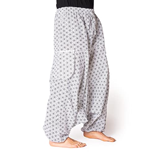 PANASIAM Aladin Pants 'geometrix', Flower of Life White, XL von PANASIAM