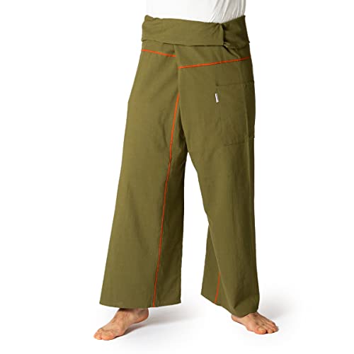 PANASIAM Fisherman Pants Stripe-Design, Olive Green, L von PANASIAM