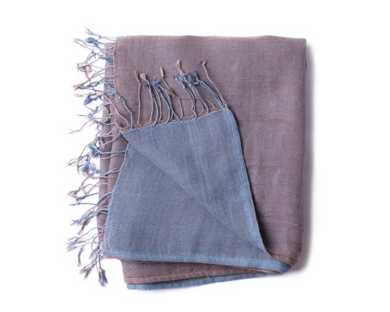 PANASIAM Halstuch elegantes Schultertuch zweifarbig auch als Schal oder Stola tragbar, in schönen farbigen Designs mit kleinen Fransen aus Baumwolle von PANASIAM