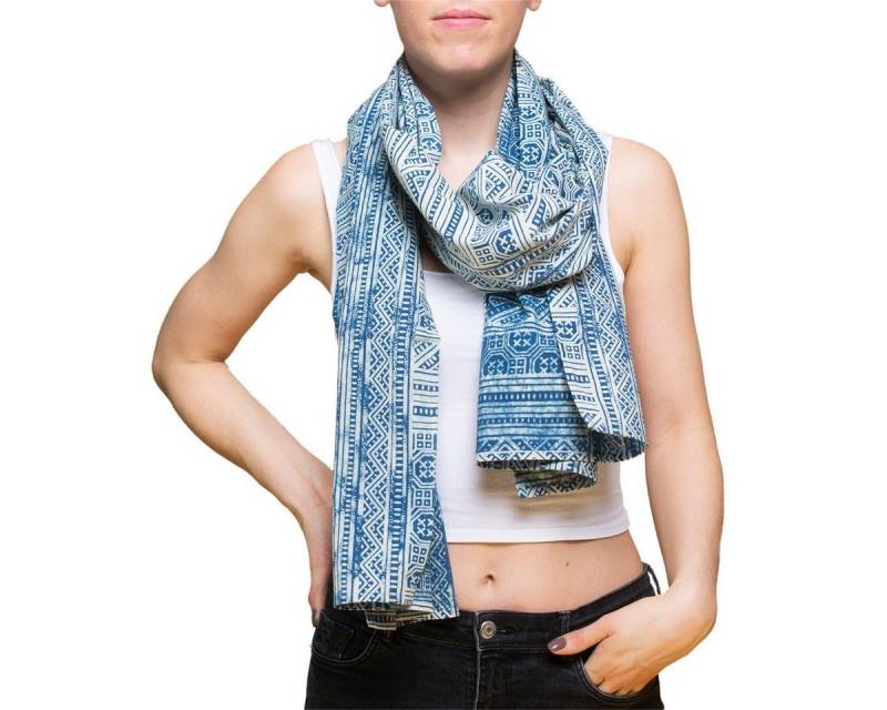 PANASIAM Schal Schal Indigo auch als Schultertuch für den Abend ideal in leuchtendem, Blau mit traditionellen japanischen Mustern oder heiliger Geometrie von PANASIAM