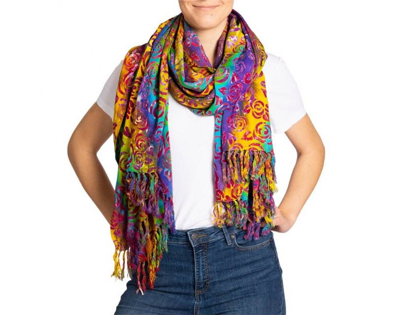 PANASIAM XXL-Schal Schal Wachsbatik für jede Jahreszeit egal ob als Schultertuch, Strandtuch Sarong oder Wickelkleid aus wunderbar weicher Viskose von PANASIAM